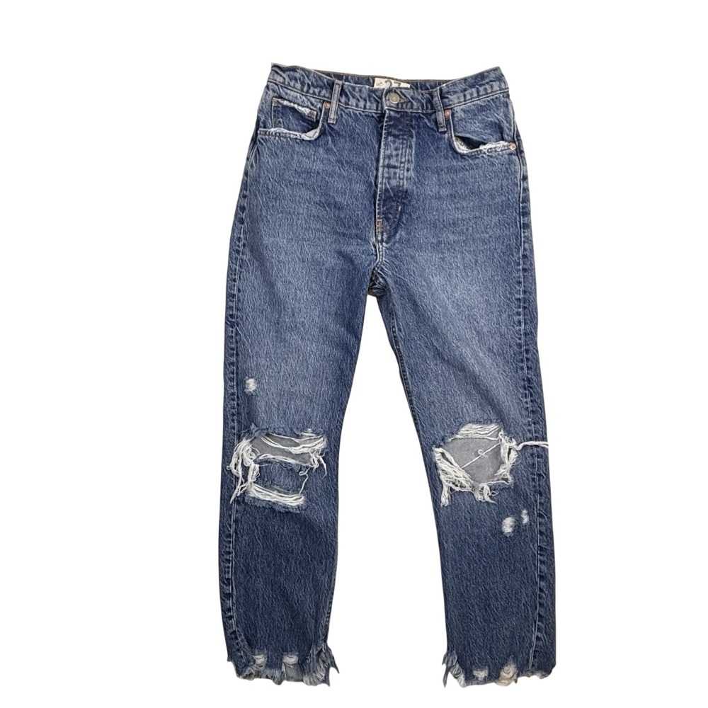 WE The FREE  Distressed Tapered Baggy‎ Button Fly Boyfriend Jeans size 27